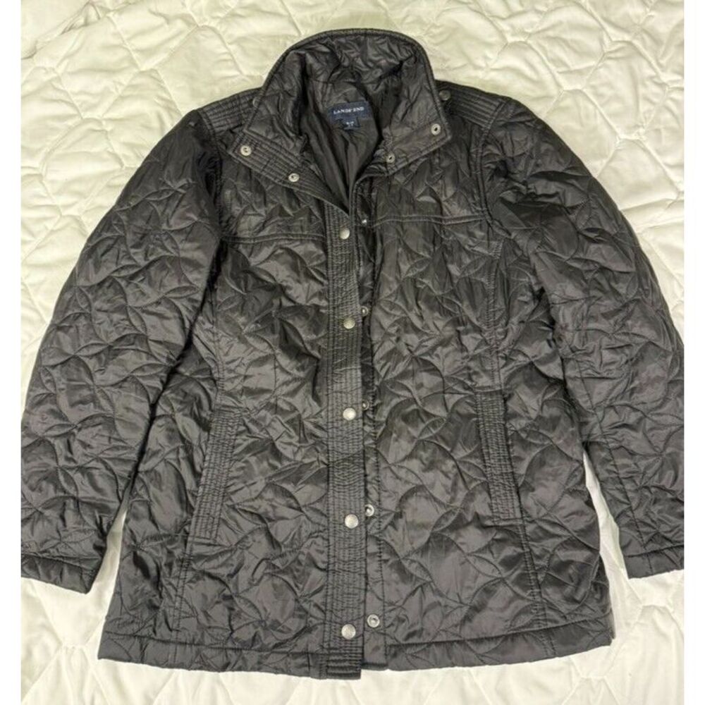 Lands'‎ End Snap Front Womens Size S(6-8) Black Pockets Quilted Lined Jacket